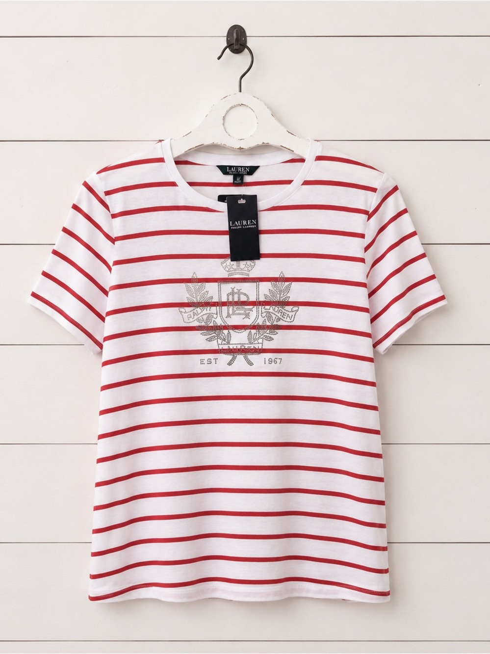 NWT Lauren Ralph Lauren White & Red Striped Tee
